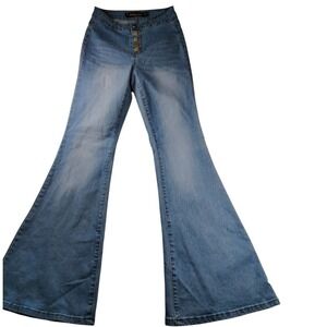 Dollhouse Womens High Rise Flare Jeans Medium Wash Button‎ Fly Blue Size 5/6